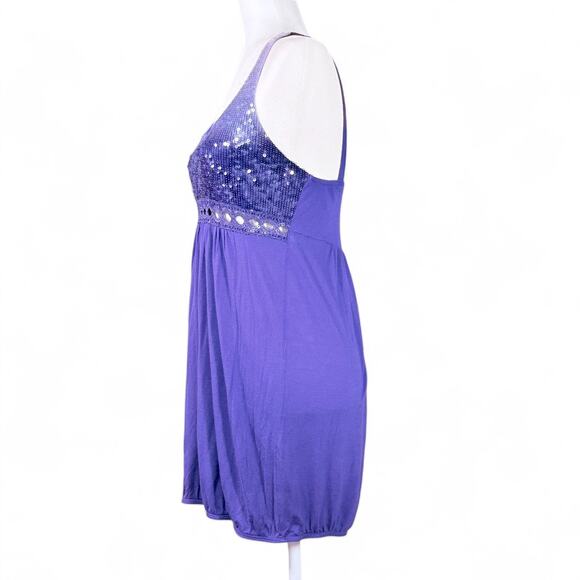 Charlotte Russe Babydoll Mini Sequin Crochet Dress L Purple Whimsigoth Fairy Y2K - Picture 4 of 14
